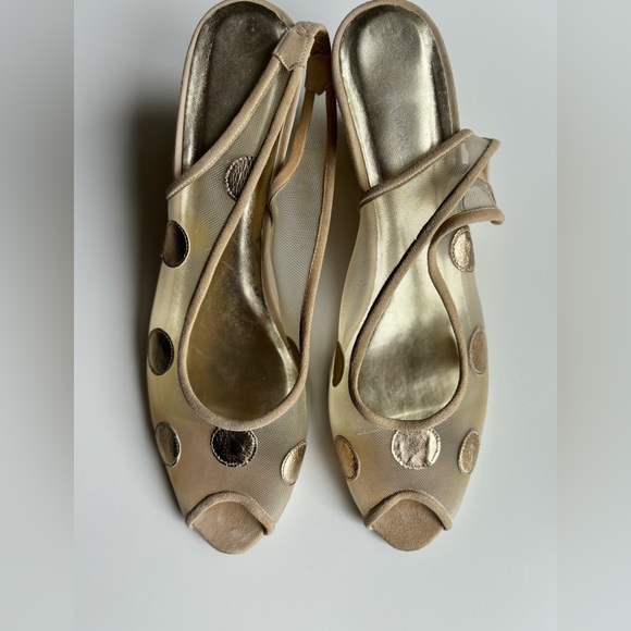 RAMON TENZA Gold Polka Dot Mesh Unique Heel Size 8.5 Y2K - Picture 4 of 12